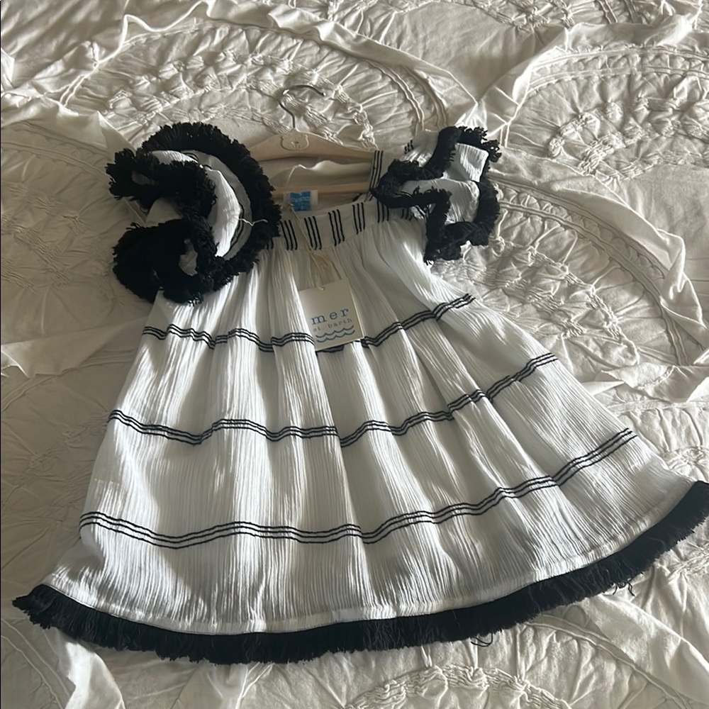 MER ST. BARTH

Serena ChaCha Dress white With black Fringe nwt